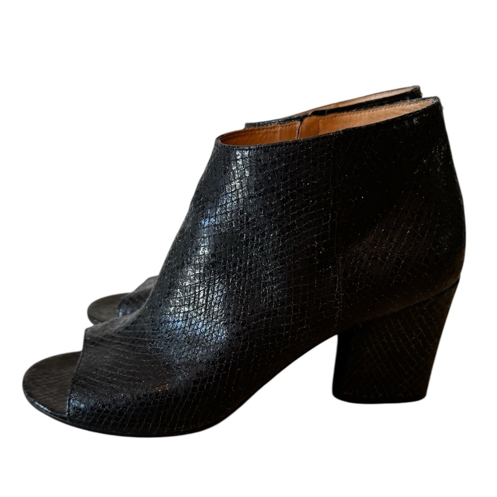 Maison Martin Margiela Black Embossed Snake Skin Peep-Toe Booties